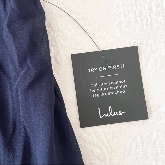 NWT Lulus Enduring Love Navy Blue Off-the-Shoulder Maxi Dress Large - Picture 6 of 8